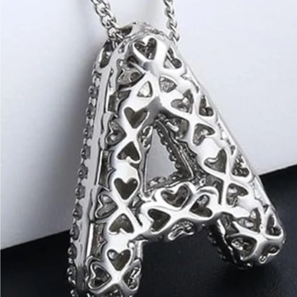 Gold Bubble Initial “E” Pendant Necklace CZ Pave Letter, 18” Chain, NWT